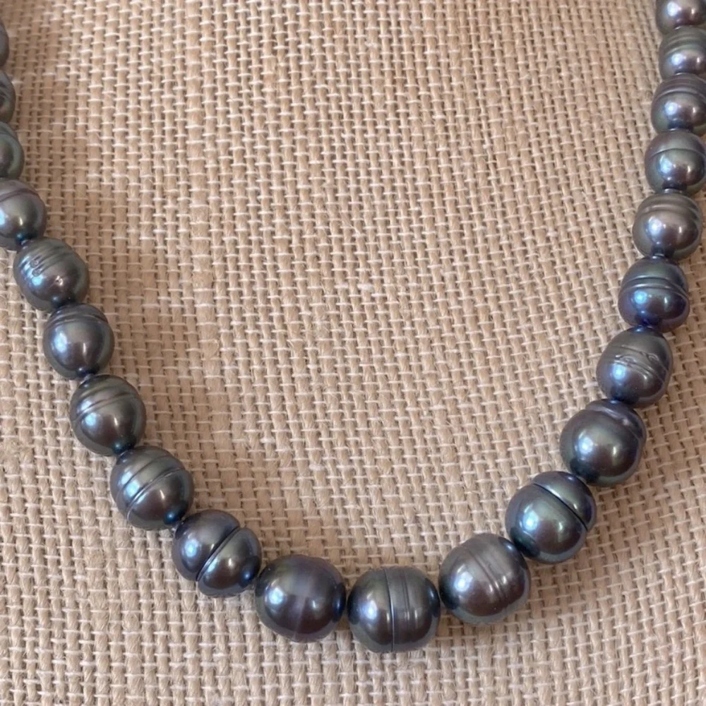 Freshwater Cultured Peacock Blue Gray Pearl Necklace SS925 New In Box